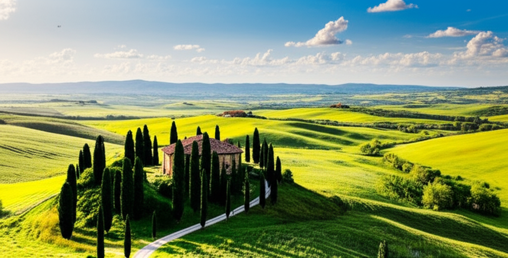 Italian countryside with cypress trees